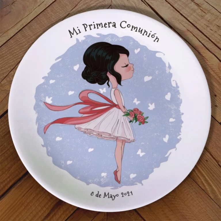 Plato porcelana personalizado dibujo chica regalo comunión